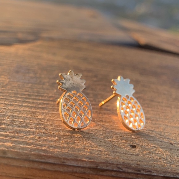 SILVER Mini Pineapple ♡ Stainless Steel Stud Earrings - Picture 6 of 7